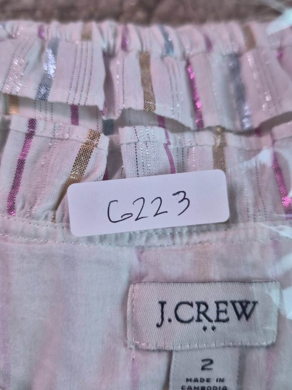 J. Crew Shimmer Womrns Tie-front Midi Dress White Metallic Striped Size 2 G223 - Picture 14 of 14